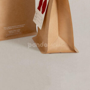 kraft flat bottom coffee bag with label tag design for specialty coffee packaging