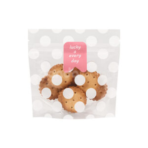 clear polka dot stand-up zipper pouch for cookie and snack packaging