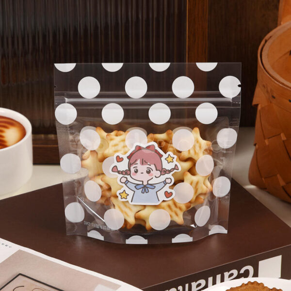 Clear Polka Dot Stand-Up Zipper Pouch for Cookie and Snack Packaging