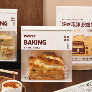 clear roll-top bread bag with iron wire closure for bakery packaging