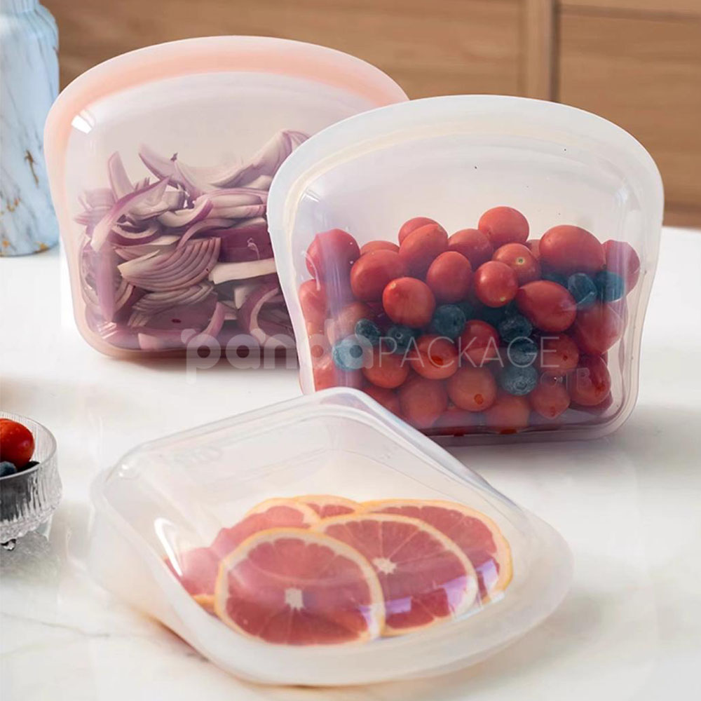 reusable platinum silicone stand up food storage bags