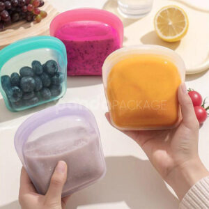 reusable platinum silicone stand up food storage bags