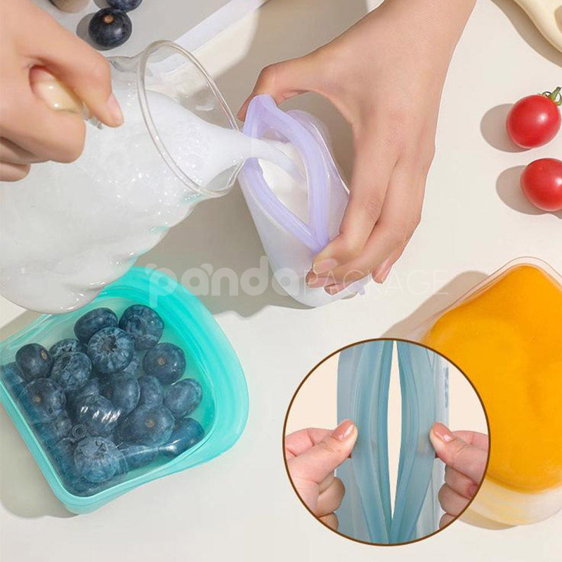 reusable platinum silicone stand up food storage bags