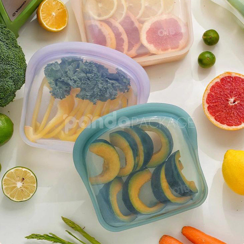 reusable platinum silicone stand up food storage bags