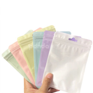matte pastel ziplock plastic bags with hang hole for snacks jewelry and retail packaging