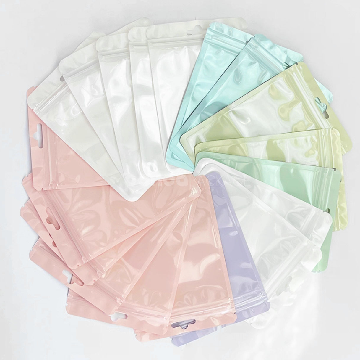 matte pastel ziplock plastic bags with hang hole for snacks jewelry and retail packaging