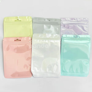 matte pastel ziplock plastic bags with hang hole for snacks jewelry and retail packaging