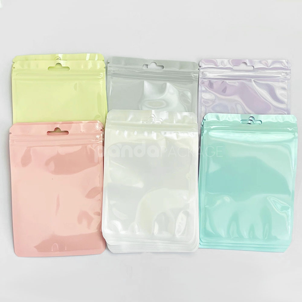 matte pastel ziplock plastic bags with hang hole for snacks jewelry and retail packaging