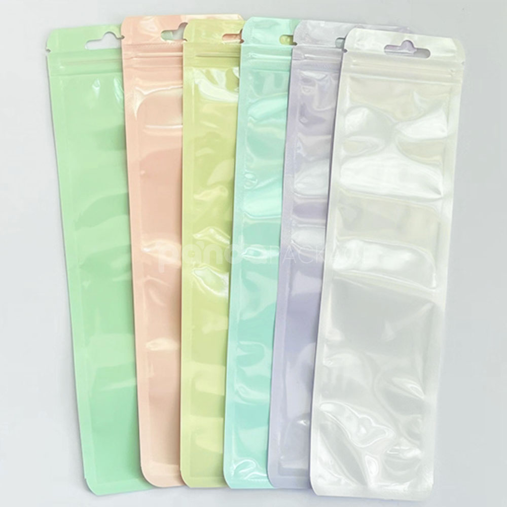 matte pastel ziplock plastic bags with hang hole for snacks jewelry and retail packaging