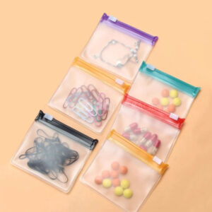 frosted slider ziplock plastic bags for jewelry, cosmetics, stationery and travel packaging