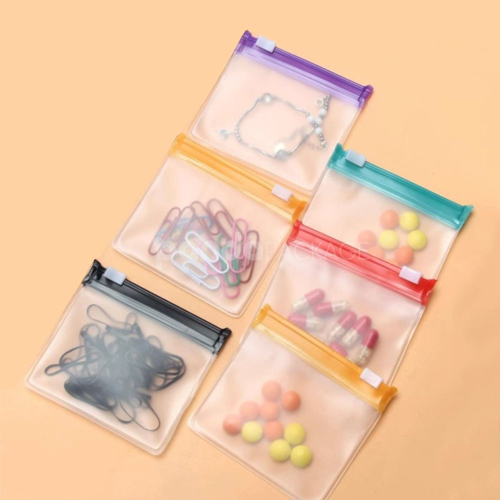 frosted slider ziplock plastic bags for jewelry, cosmetics, stationery and travel packaging