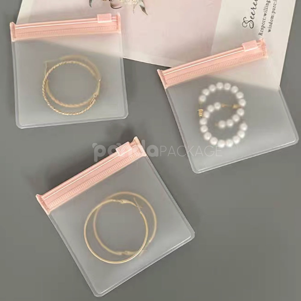 frosted slider ziplock plastic bags for jewelry, cosmetics, stationery and travel packaging