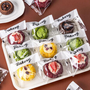printed heat-sealed clear plastic bakery bags for cookies, bread and desserts packaging