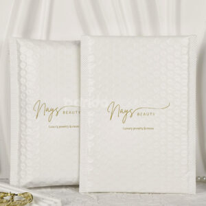 white bubble mailer bags with printed logo for jewelry, cosmetics and gift packaging