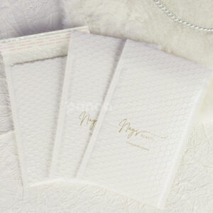 white bubble mailer bags with printed logo for jewelry, cosmetics and gift packaging