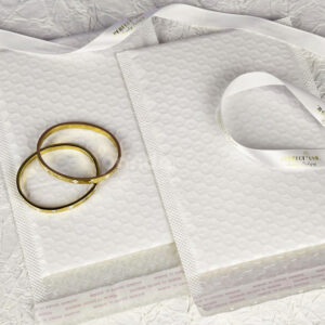 white bubble mailer bags with printed logo for jewelry, cosmetics and gift packaging