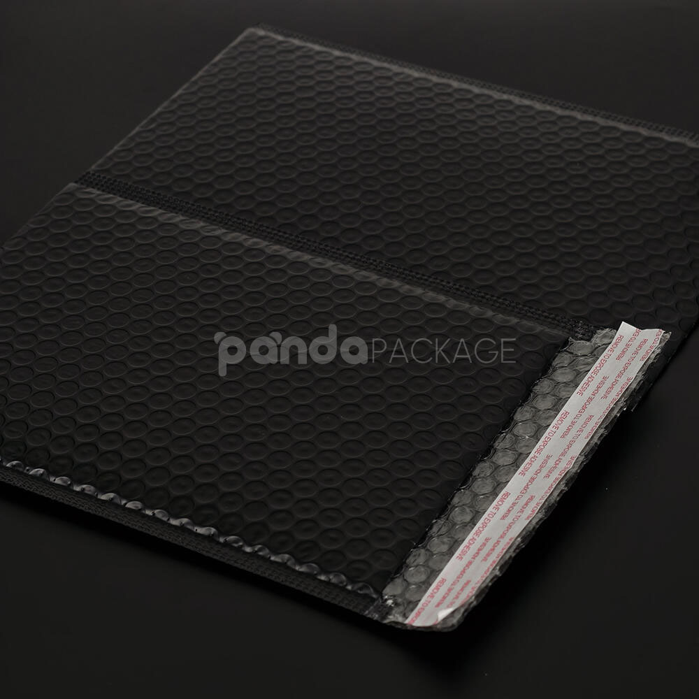 black bubble mailer bags with printed logo for jewelry, cosmetics and gift packaging