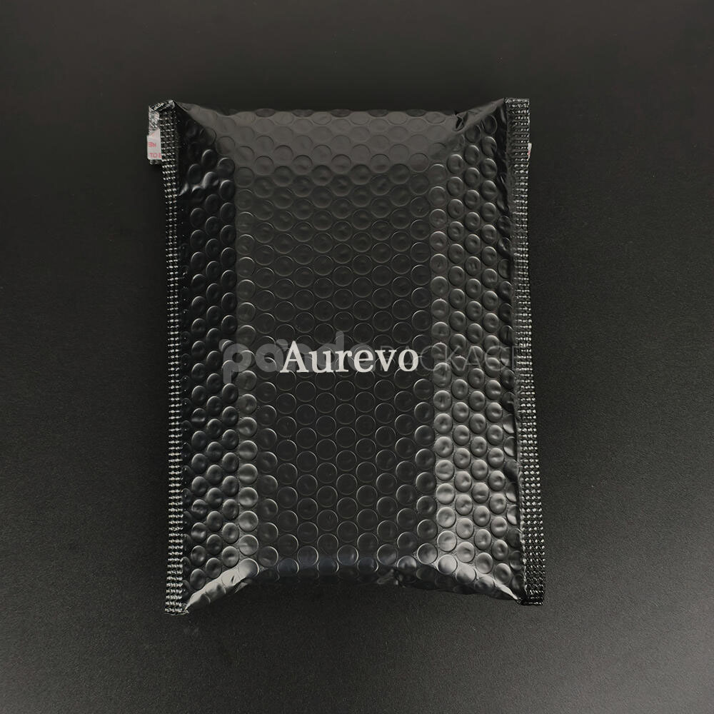 black bubble mailer bags with printed logo for jewelry, cosmetics and gift packaging