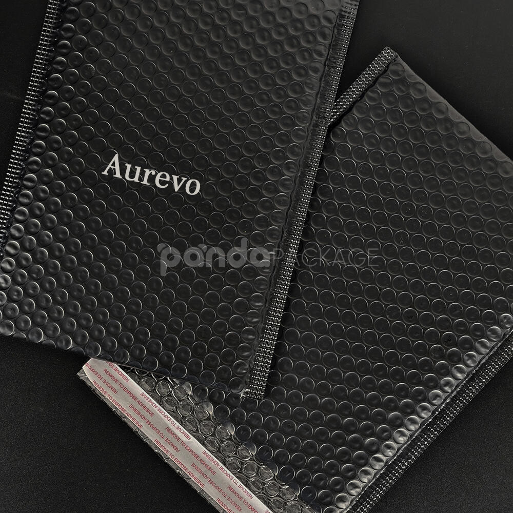 black bubble mailer bags with printed logo for jewelry, cosmetics and gift packaging