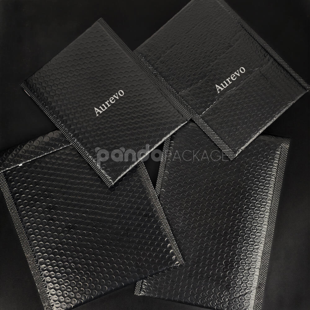 black bubble mailer bags with printed logo for jewelry, cosmetics and gift packaging