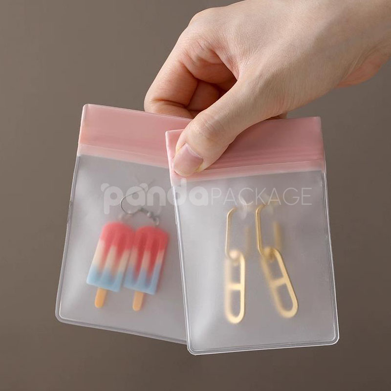 frosted eva ziplock plastic bags with colored top seal for jewelry, cosmetics and travel storage