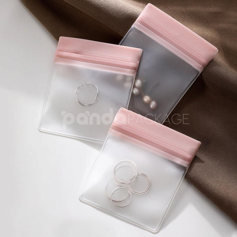 frosted eva ziplock plastic bags with colored top seal for jewelry, cosmetics and travel storage