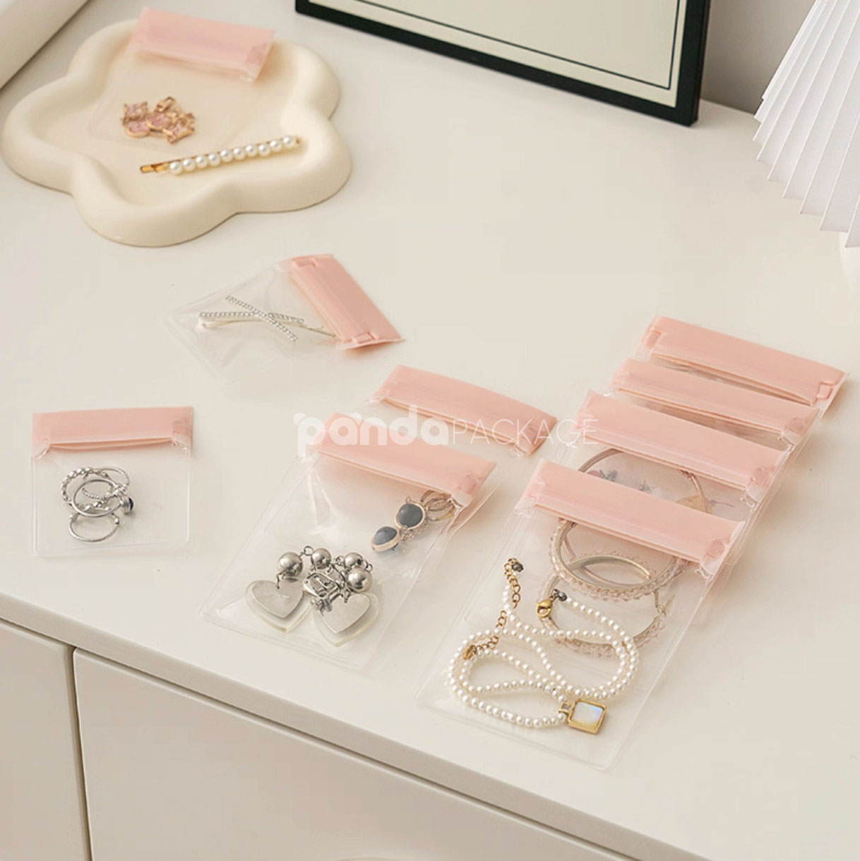 frosted eva ziplock plastic bags with colored top seal for jewelry, cosmetics and travel storage