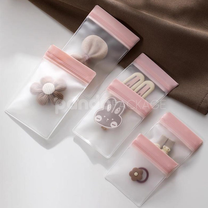 frosted eva ziplock plastic bags with colored top seal for jewelry, cosmetics and travel storage
