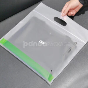 frosted zip lock clothing packaging bags with die-cut handle for apparel retail and shipping