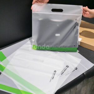 frosted zip lock clothing packaging bags with die-cut handle for apparel retail and shipping