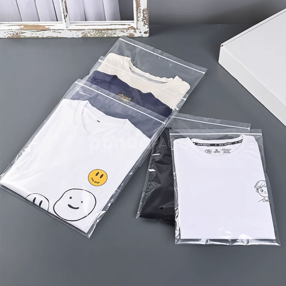 clear zip lock clothing packaging bags for t-shirt and apparel storage