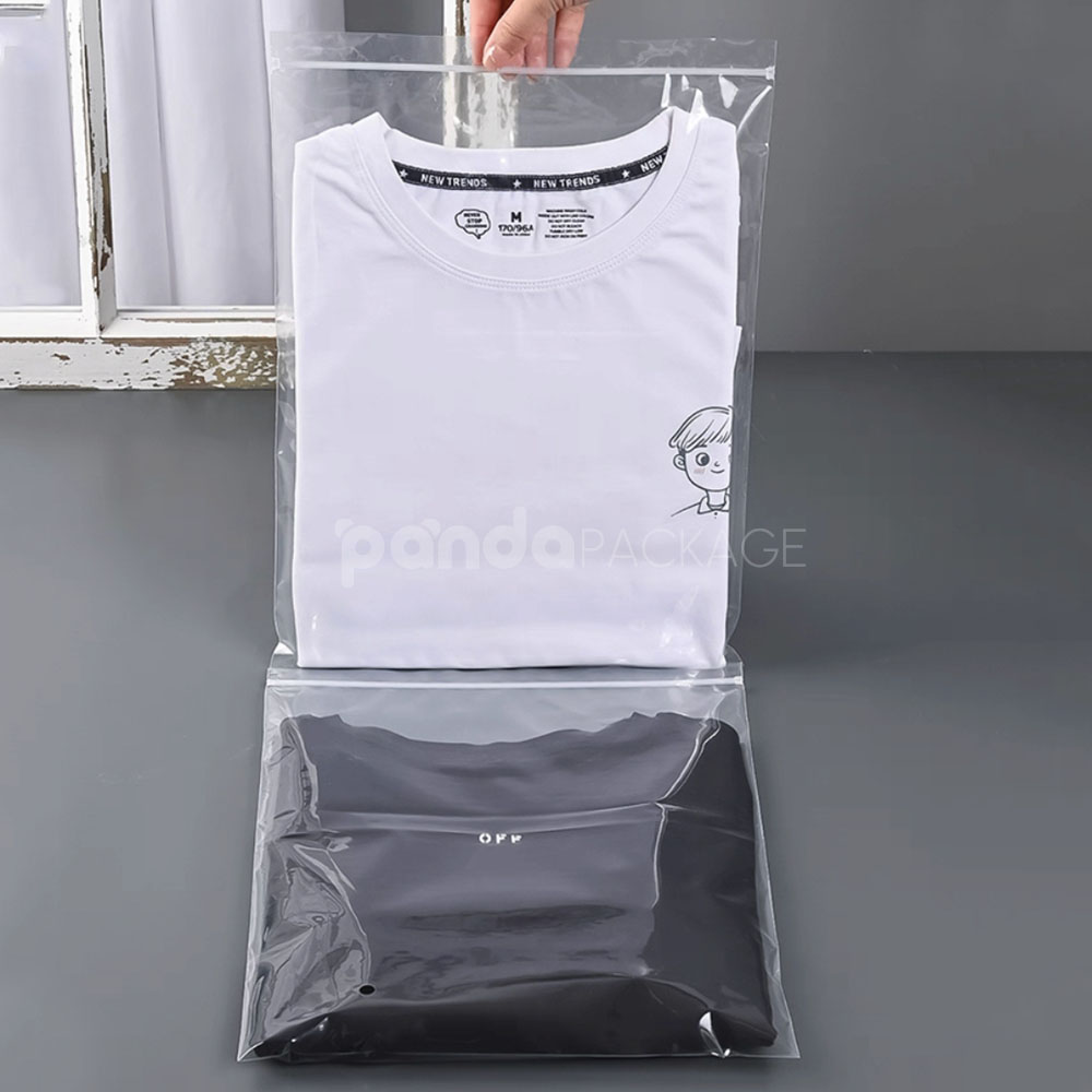 clear zip lock clothing packaging bags for t-shirt and apparel storage