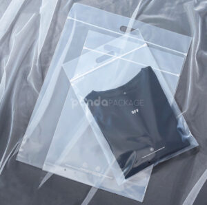 transparent zip lock apparel packaging bags in multiple colors with die-cut handle