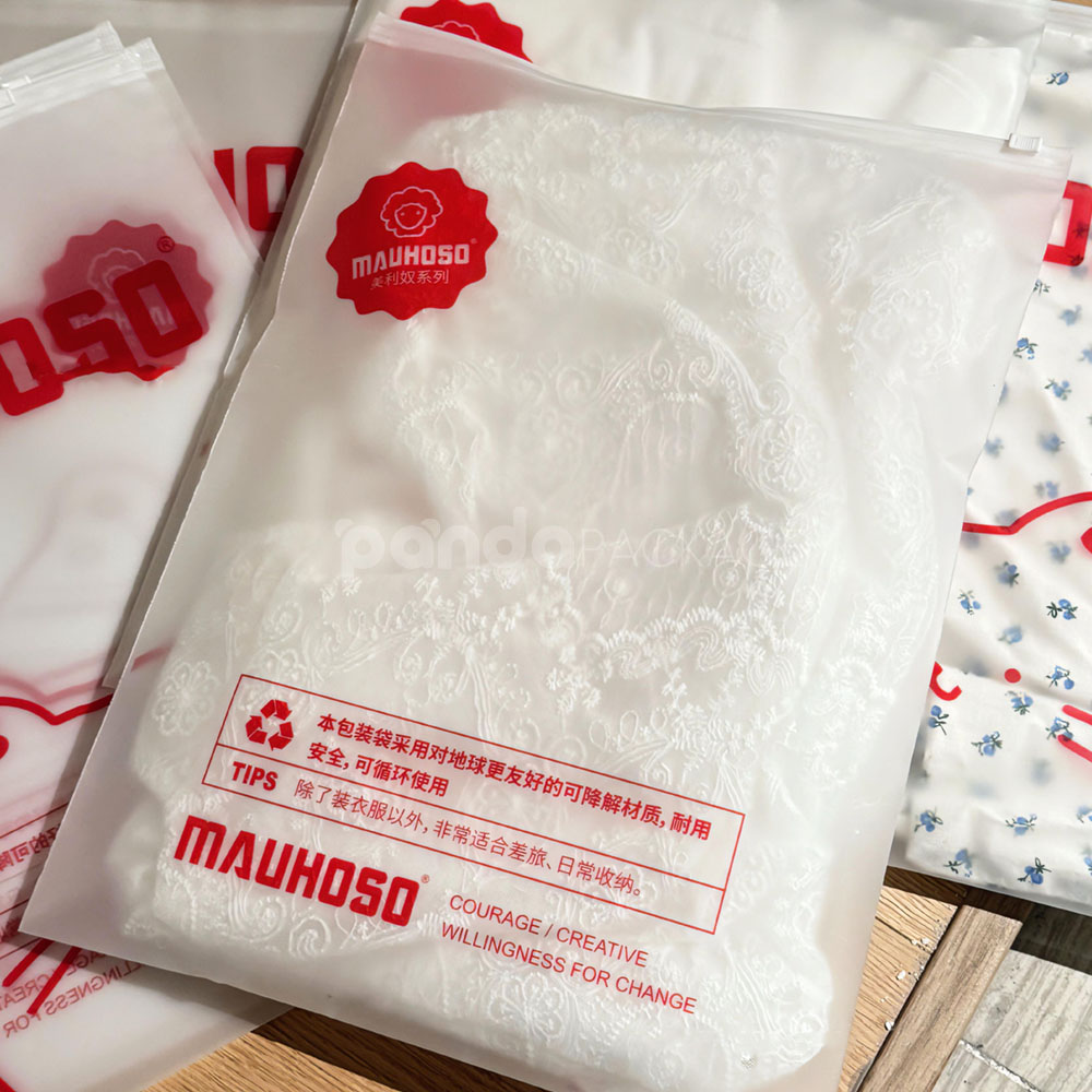 biodegradable frosted slider zip lock clothing packaging bags for apparel retail and eco-friendly brands