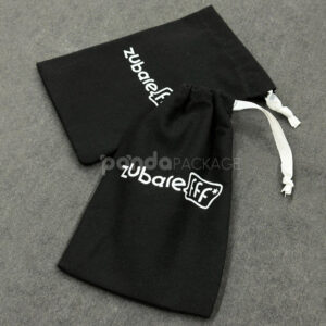 black cotton drawstring pouch bags for apparel and clothing packaging
