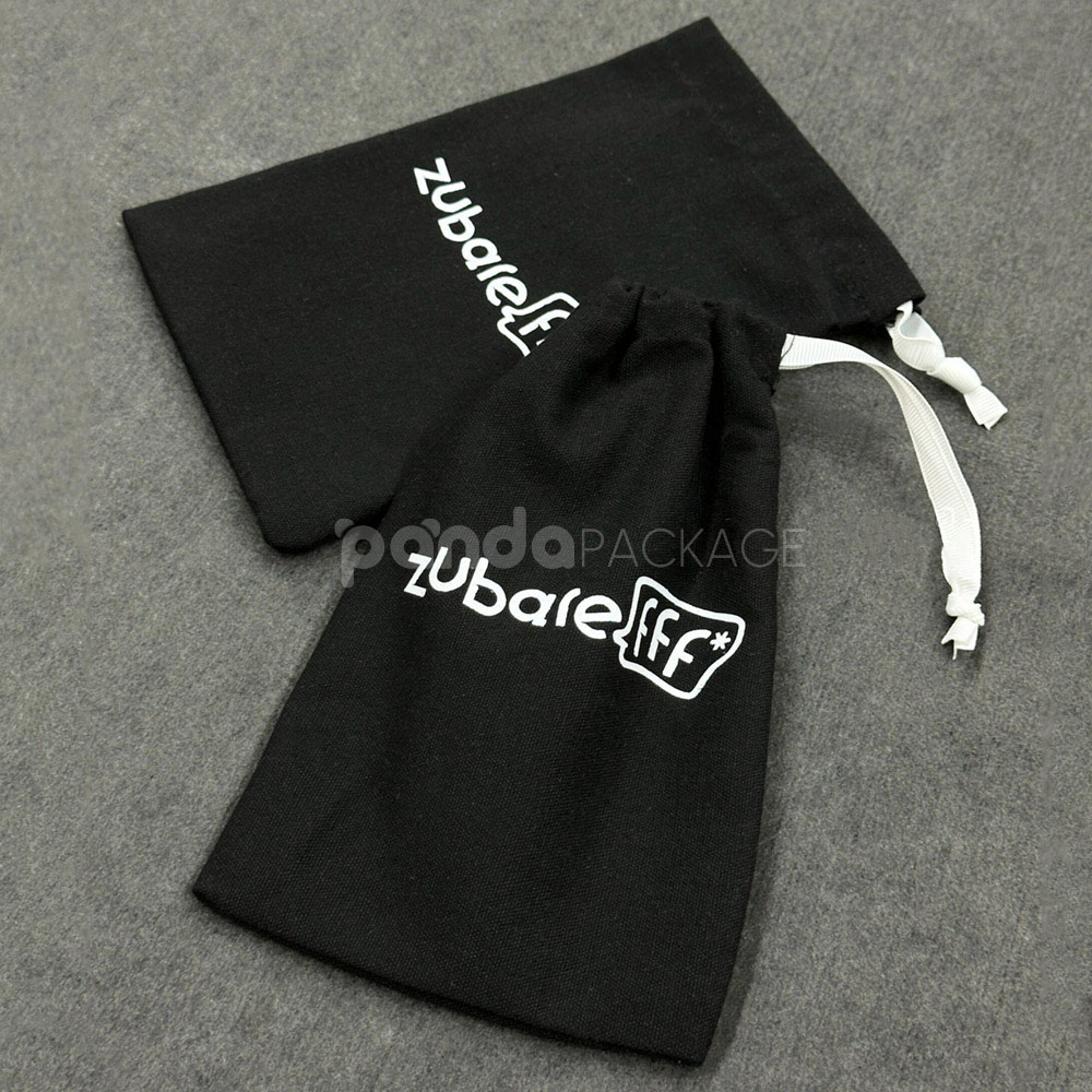 black cotton drawstring pouch bags for apparel and clothing packaging