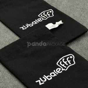 black cotton drawstring pouch bags for apparel and clothing packaging