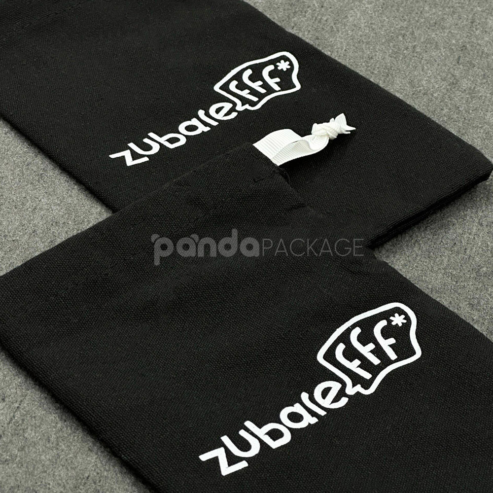 black cotton drawstring pouch bags for apparel and clothing packaging