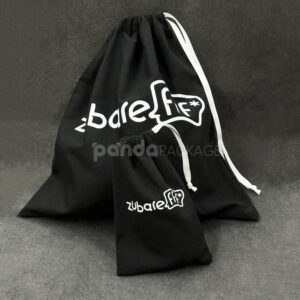 black cotton drawstring pouch bags for apparel and clothing packaging