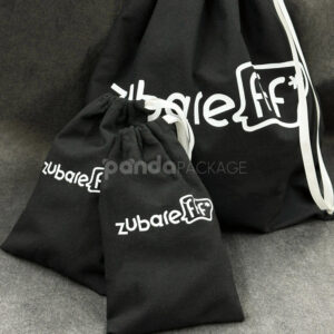 black cotton drawstring pouch bags for apparel and clothing packaging