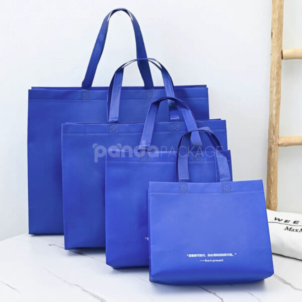 Klein Blue Laminated Non-Woven Tote Bags with Reinforced Handles for Apparel Packaging