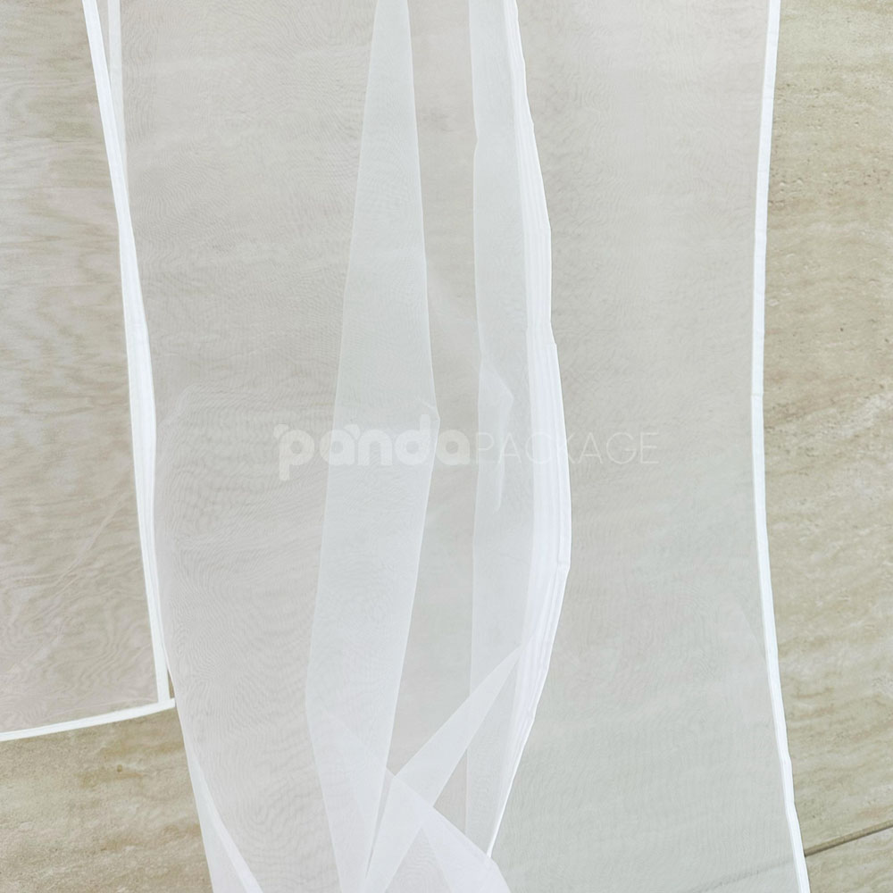 white organza garment bags with full-length zipper for clothing storage and protection