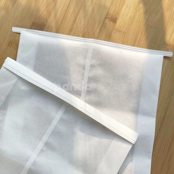White Tissue Paper Center Seal Clothing Bag with Metal Strip Closure