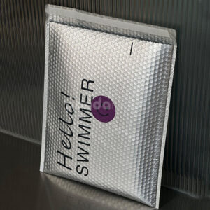 silver metallic bubble mailer bag with self-adhesive flap for secure shipping