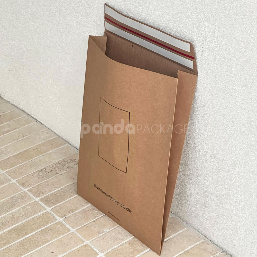 recyclable kraft paper mailer bag with double adhesive strip closure for shipping