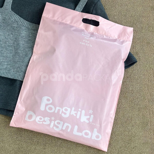Pink Poly Mailer Bag with Die-Cut Handle and Adhesive Seal