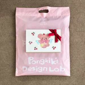 pink poly mailer bag with die-cut handle and self-adhesive closure for clothing packaging