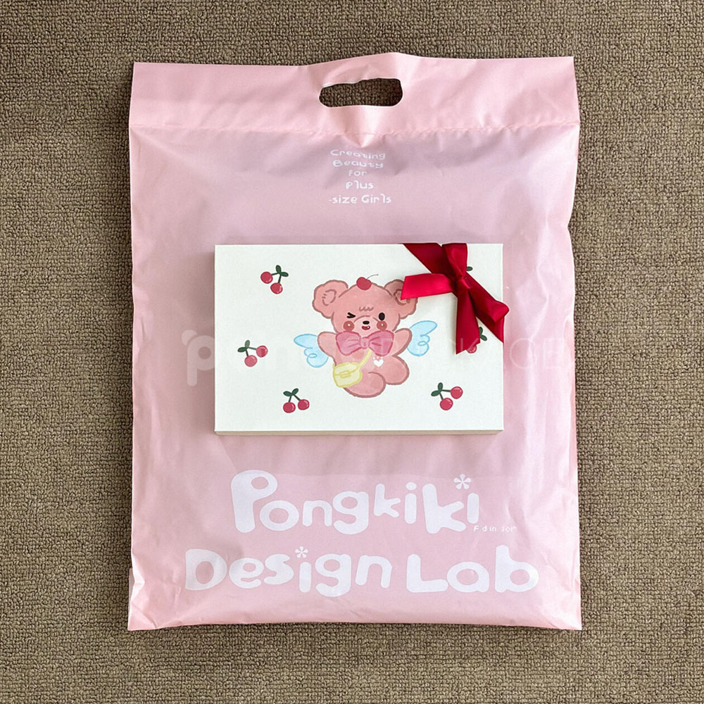 pink poly mailer bag with die-cut handle and self-adhesive closure for clothing packaging