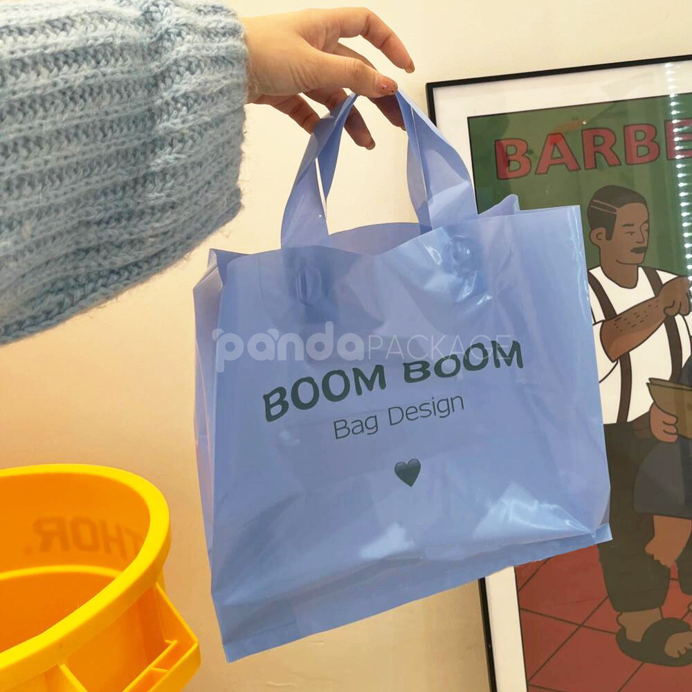 pastel color handle plastic shopping bag for clothing and retail packaging