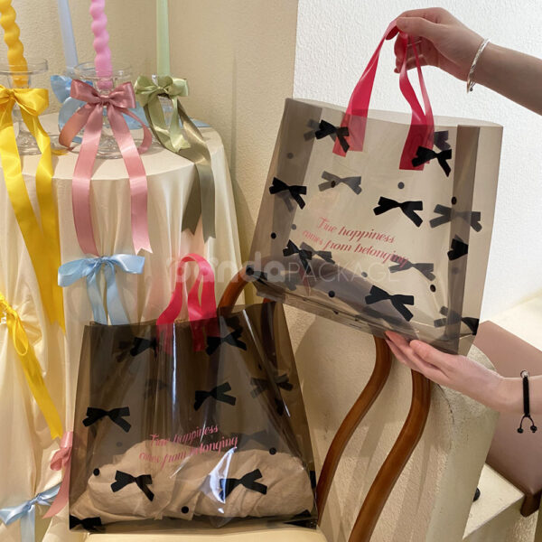 Two-Tone Transparent Plastic Shopping Bag with Colored Handles